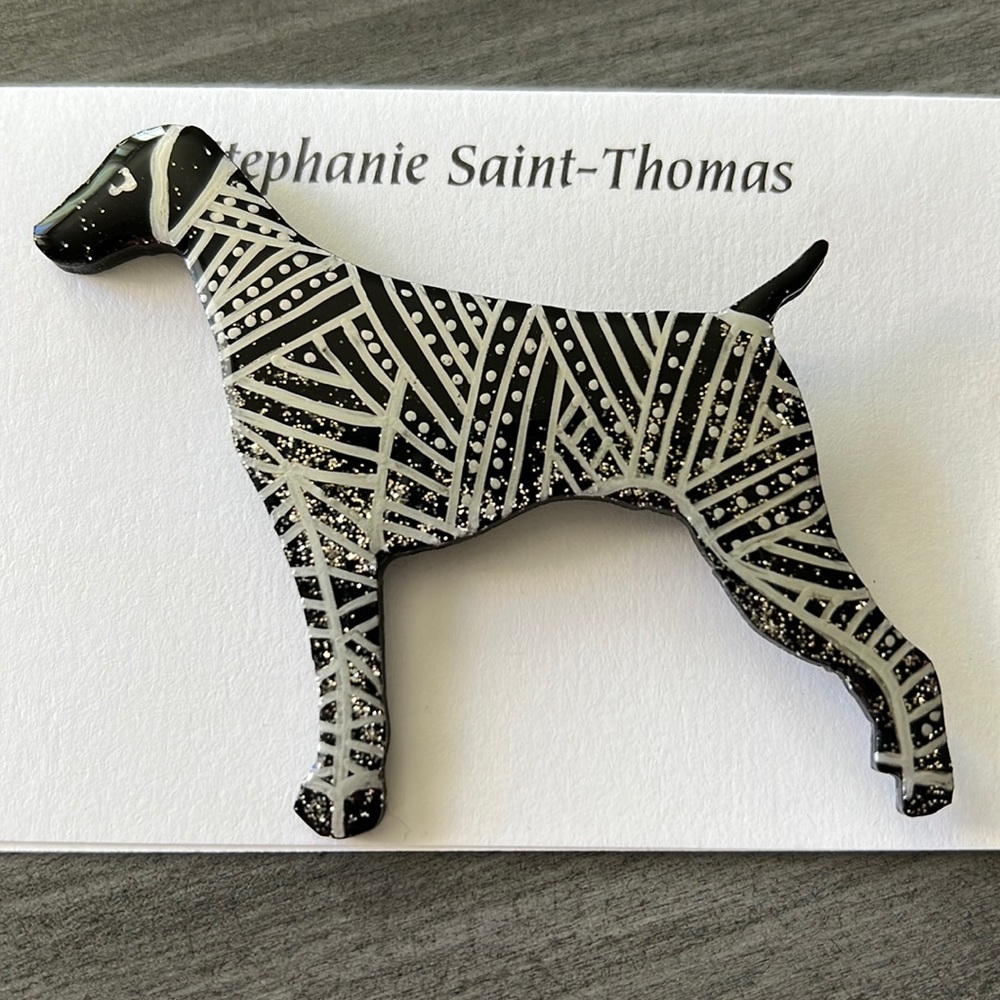 Hand Painted Weimaraner Lacquer on Wood Art Pin